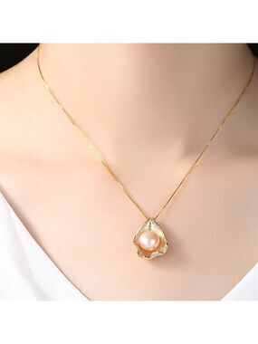 9.70mm Round Cultured Pearl 18KY Gold Plated Necklace